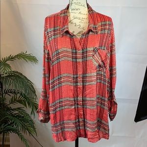Style & Co Red plaid button down blouse
